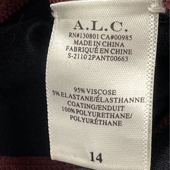 A.L.C. Women Burgundy Faux Leather Pants  With Ankle Zippers & Stretch Waist Sz - Picture 5 of 6